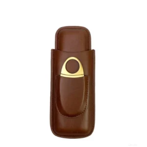 Premium Leather Cigar Case With Cutter Slot + Premium Full Metal Cigar Cutter